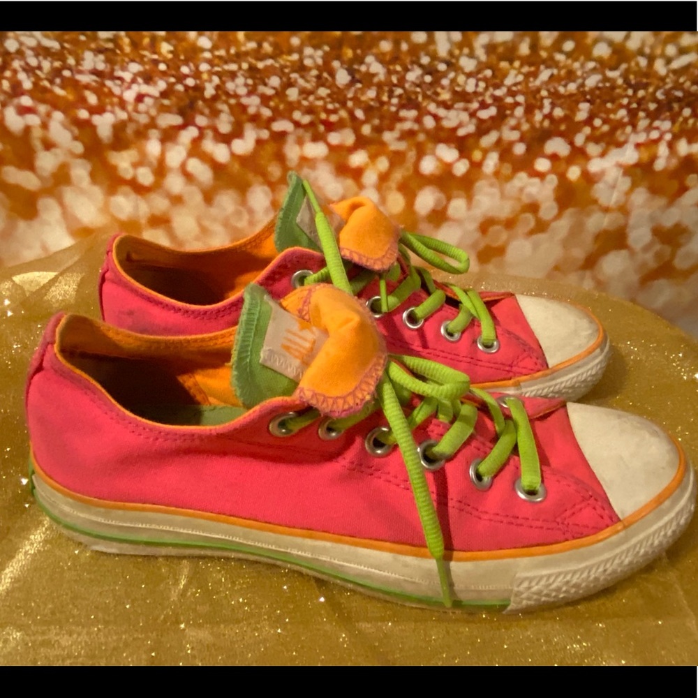 Neon Double Tongue Converse Low Tops